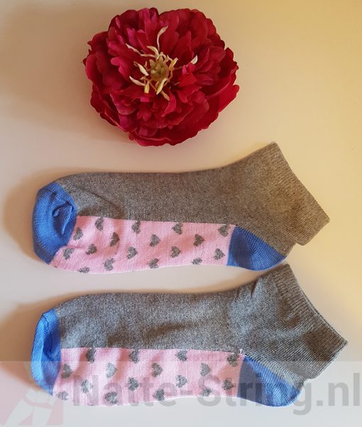 Sokjes met grijs blauw en roze