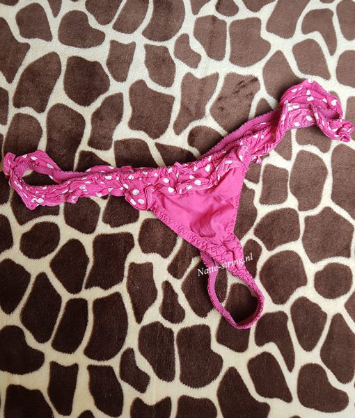 Roze stippel string van katoen