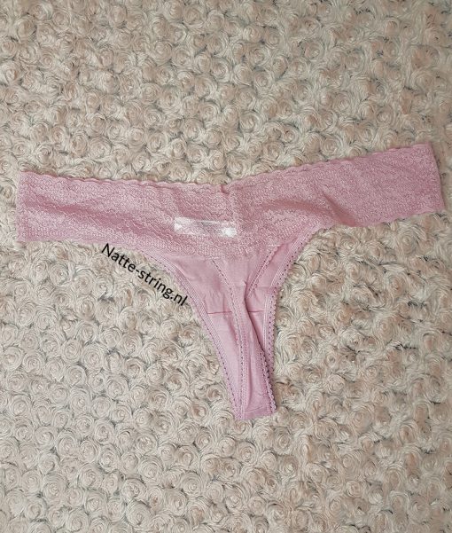 Roze gedragen katoenen string met kanten bovenkant - Afbeelding 2