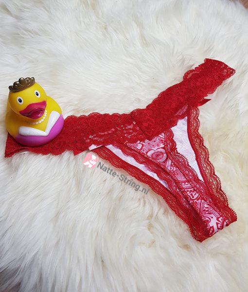 Rood met wit stringetje en kanten bovenkant - Afbeelding 2